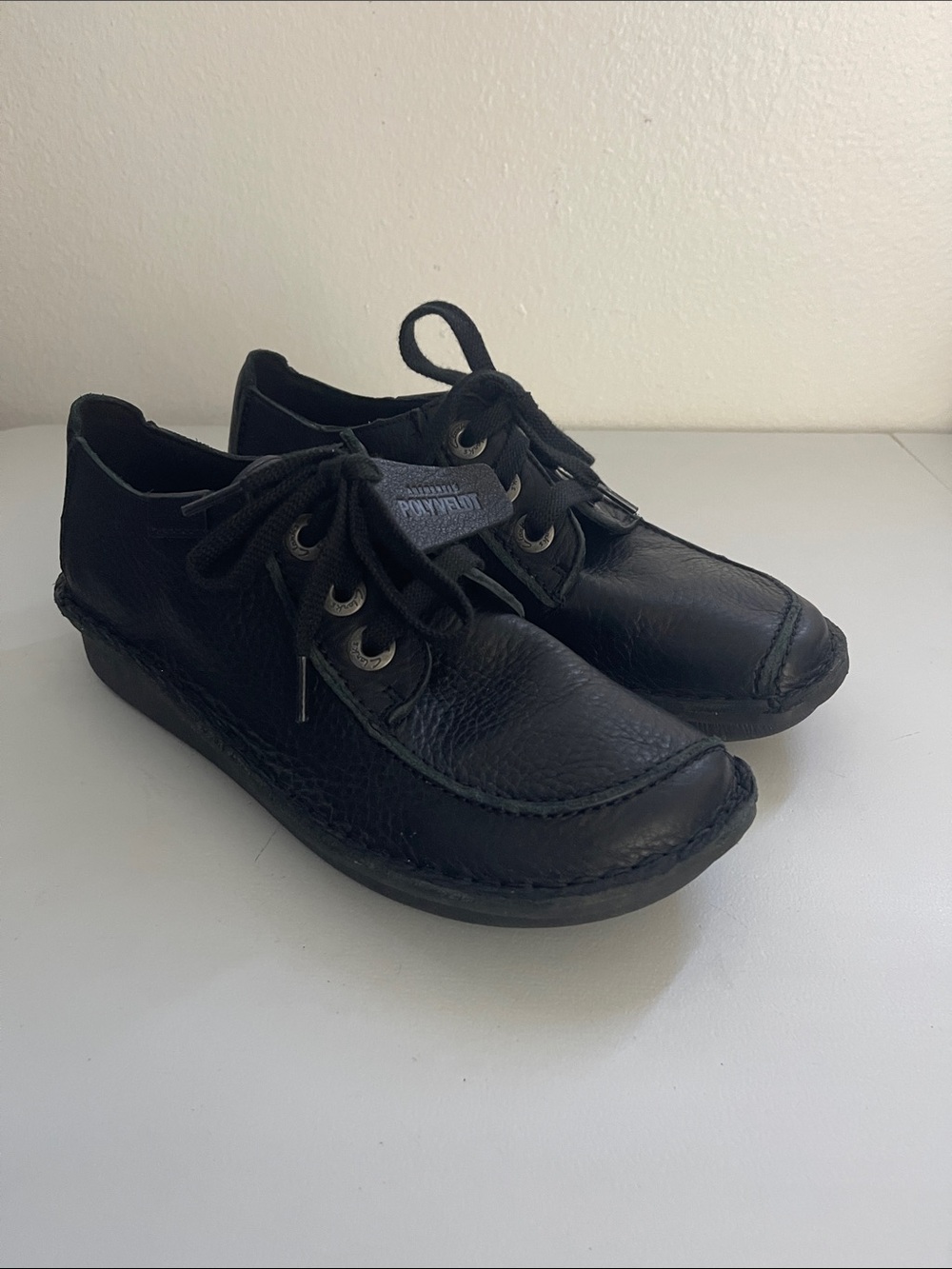 New Clarks Funny Dream Oxford Comfortable Lace Up Flats Black Shoes Size 10.5